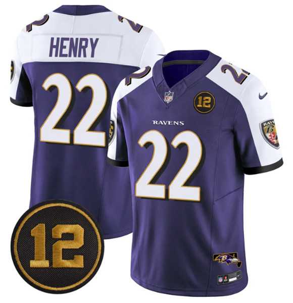 Mens Baltimore Ravens #22 Derrick Henry Purple Alternate 2025 F.U.S.E Jacoby Jones Patch Vapor Limited Jersey Dzhi