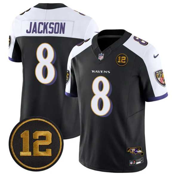 Mens Baltimore Ravens #8 Lamar Jackson Black Alternate 2025 F.U.S.E Jacoby Jones Patch Vapor Limited Jersey Dzhi