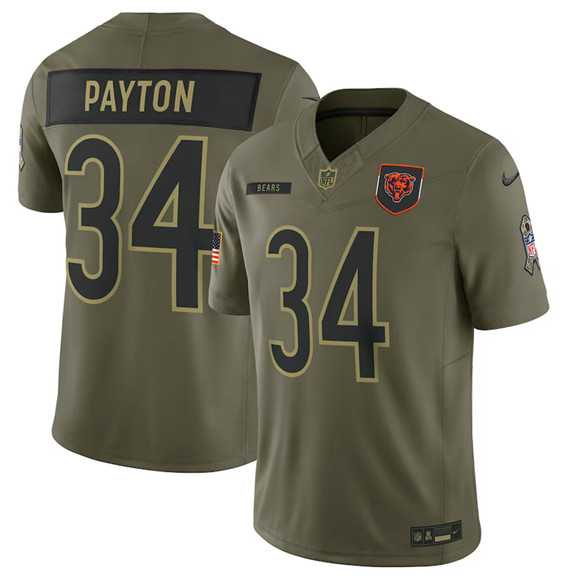Mens Chicago Bears #34 Walter Payton Olive 2025 Salute to Service Limited Stitched Jersey Dyin