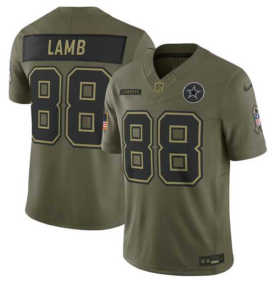 Mens Dallas Cowboys #88 CeeDee Lamb Olive 2025 Salute to Service Limited Stitched Jersey Dyin