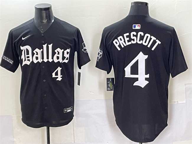 Mens Dallas Cowboys #4 Dak Prescott Black Gothic Lone Star Edition Limited Stitched Baseball Jersey