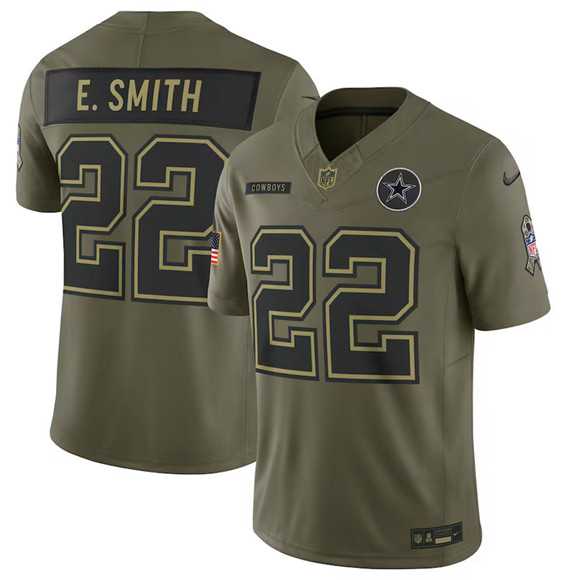 Mens Dallas Cowboys #22 Emmitt Smith Olive 2025 Salute to Service Limited Stitched Jersey Dyin