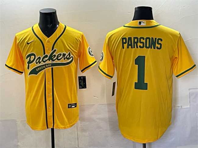 Mens Green Bay Packers #1 Micah Parsons Gold Cool Base Stitched Baseball Jersey