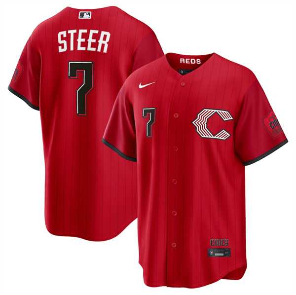 Mens Cincinnati Reds #7 Spencer Steer Red 2026 City Connect Stadium Stitched Jersey Dzhi->cincinnati reds->MLB Jersey