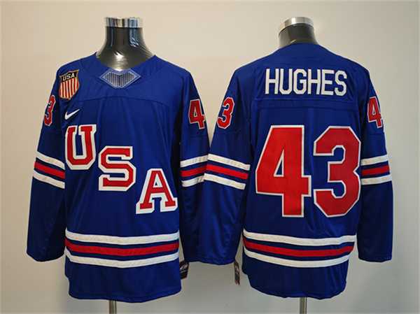 Mens USA #43 Quinn Hughes Royal 2025-2026 Stitched Jersey