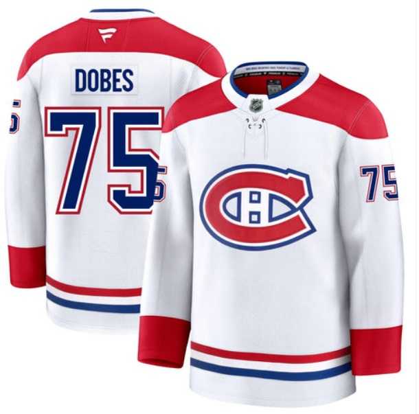 Mens Montreal Canadiens #75 Jakub Dobes White Fanatics Premium Away Jersey Dzhi