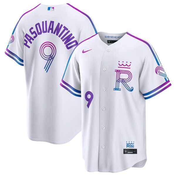 Mens Kansas City Royals #9 Vinnie Pasquantino White 2026 City Connect Stadium Stitched Jersey Dzhi->kansas city royals->MLB Jersey