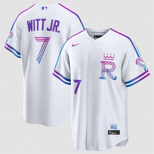 Mens Kansas City Royals #7 Bobby Witt Jr. White 2026 City Connect Stadium Stitched Jersey Dzhi->kansas city royals->MLB Jersey