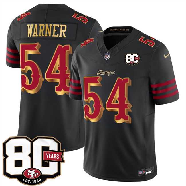 Mens San Francisco 49ers #54 Fred Warner Black 80th Anniversary Patch Rivalries 2026 F.U.S.E. Vapor Untouchable Limited Stitched Jersey Dzhi->->