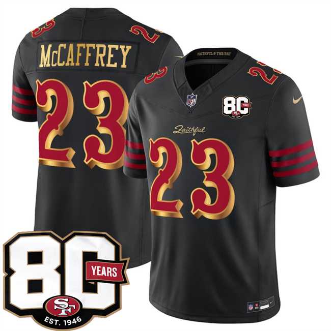Mens San Francisco 49ers #23 Christian McCaffrey Black 80th Anniversary Patch Rivalries 2026 F.U.S.E. Vapor Untouchable Limited Stitched Jersey Dzhi->->