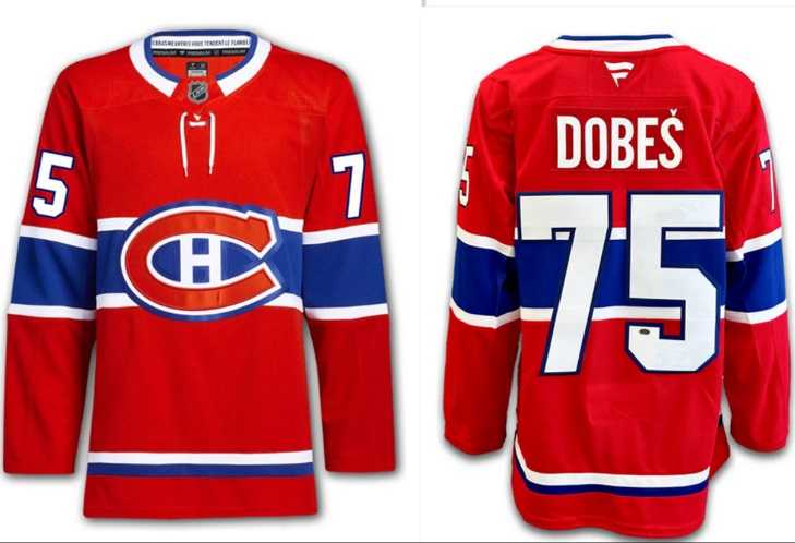 Mens Montreal Canadiens #75 Jakub Dobes Red 2024-25 Stitched Jersey Dzhi