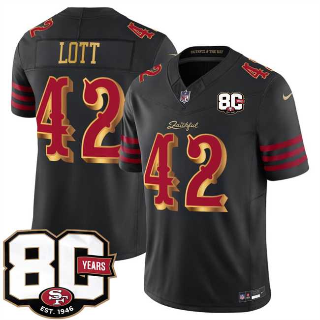 Mens San Francisco 49ers #42 Ronnie Lott Black 80th Anniversary Patch Rivalries 2026 F.U.S.E. Vapor Untouchable Limited Stitched Jersey Dzhi->->
