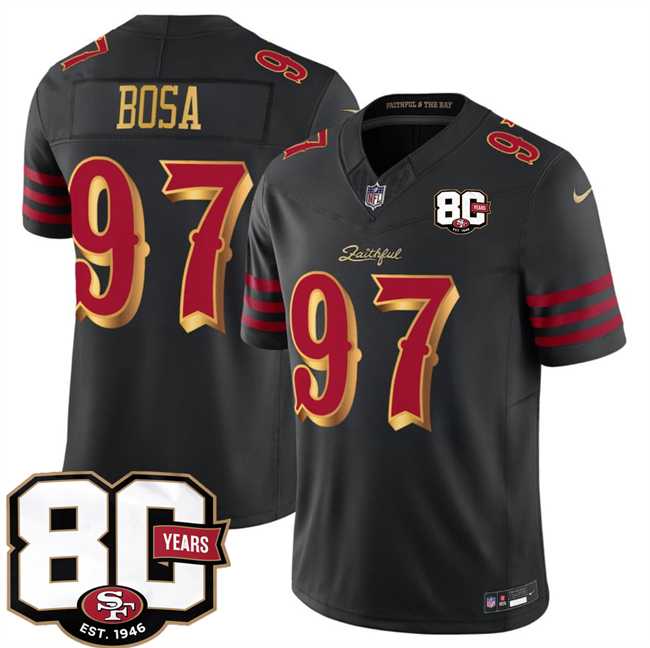 Mens San Francisco 49ers #97 Nick Bosa Black 80th Anniversary Patch Rivalries 2026 F.U.S.E. Vapor Untouchable Limited Stitched Jersey Dzhi->->