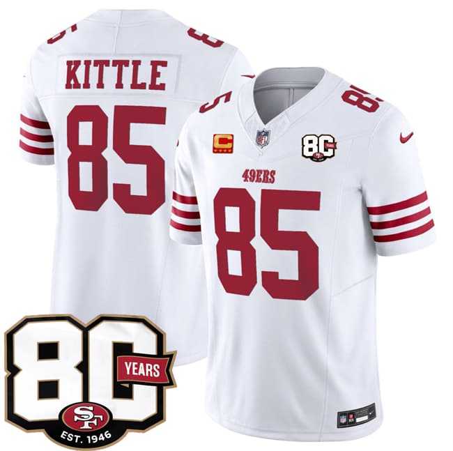 Mens San Francisco 49ers #85 George kittle White 80th Anniversary Patch And 4-Star C Patch 2026 F.U.S.E. Vapor Untouchable Limited Stitched Jersey Dzhi->->