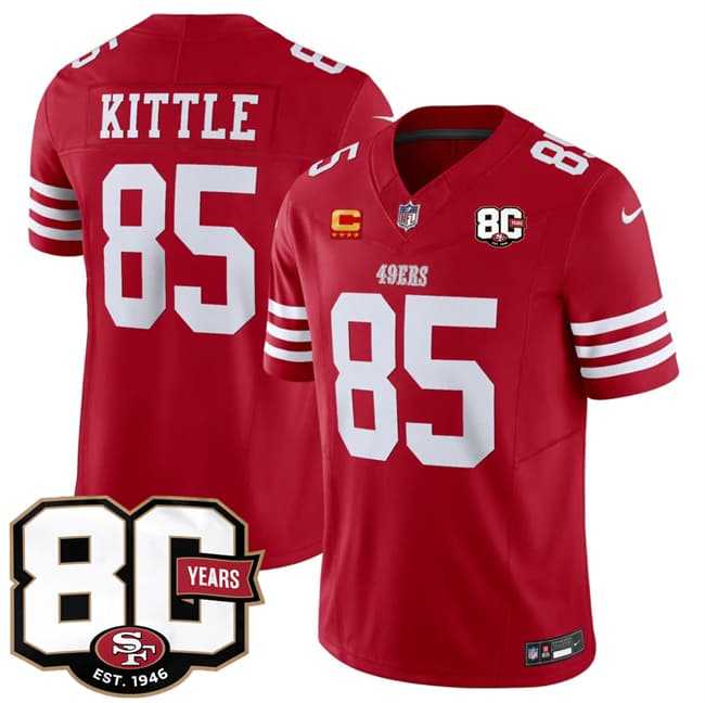 Mens San Francisco 49ers #85 George kittle Red 80th Anniversary Patch And 4-Star C Patch 2026 F.U.S.E. Vapor Untouchable Limited Stitched Jersey Dzhi->->