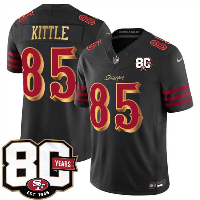 Mens San Francisco 49ers #85 George kittle Black 80th Anniversary Patch Rivalries 2026 F.U.S.E. Vapor Untouchable Limited Stitched Jersey Dzhi->->