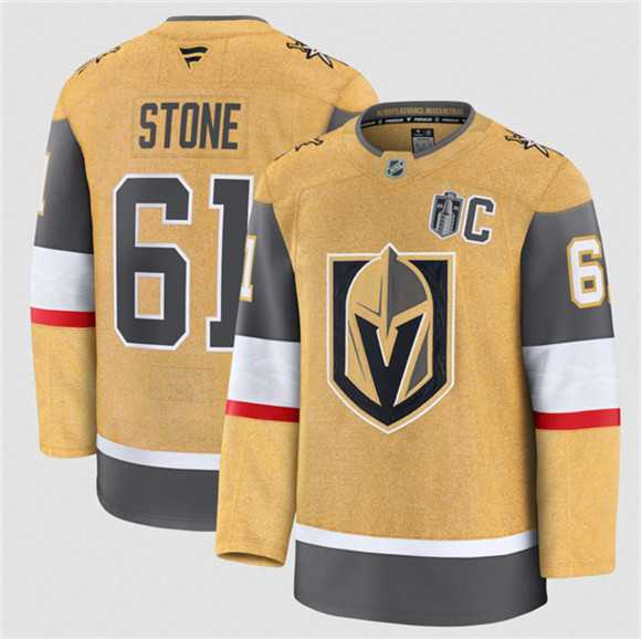 Mens Vegas Golden Knights #61 Mark Stone Gold 2026 Stanley Cup Final Patch And C Patch Home Stitched Hockey Jersey Dzhi