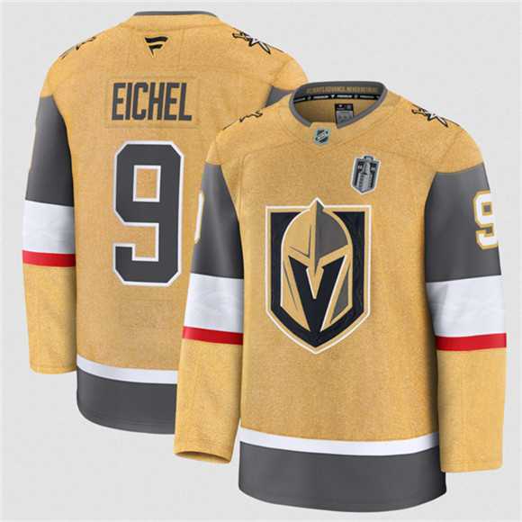 Mens Vegas Golden Knights #9 Jack Eichel Gold 2026 Stanley Cup Final Patch Home Stitched Hockey Jersey Dzhi