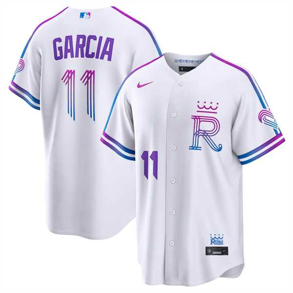 Mens Kansas City Royals #11 Maikel Garcia White 2026 City Connect Stadium Stitched Jersey Dzhi->kansas city royals->MLB Jersey