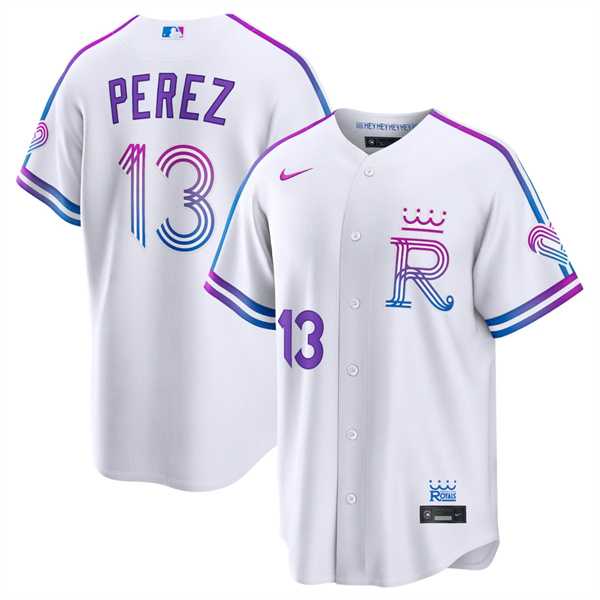 Mens Kansas City Royals #13 Salvador Perez White 2026 City Connect Stadium Stitched Jersey Dzhi->kansas city royals->MLB Jersey