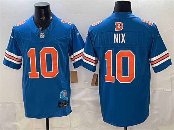 Mens Denver Broncos #10 Bo Nix Blue F.U.S.E. With Patch Throwback Vapor Limited Stitched Jersey