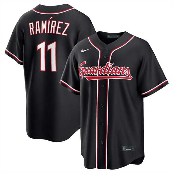 Mens Cleveland Guardians #11 Jose Ramirez 2026 Black Out Stitched Jersey Dzhi