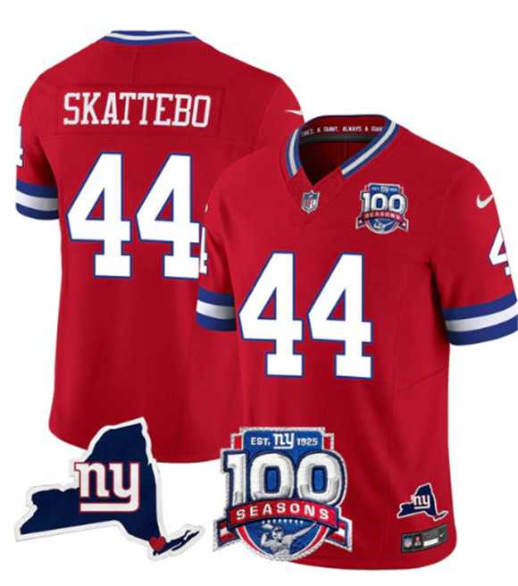 Mens New York Giants #44 Cam Skattebo Red 2025 Draft F.U.S.E. 100th Season & State Patch Vapor Untouchable Limited Stitched Jersey Dzhi