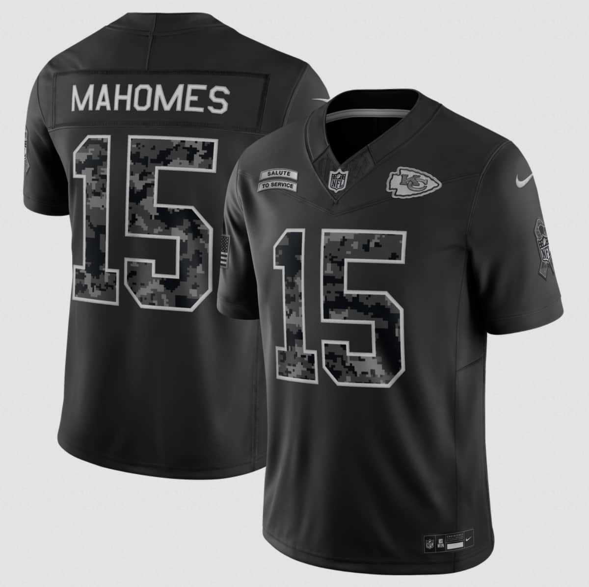 Mens Kansas City Chiefs #15 Patrick Mahomes Black 2026 F.U.S.E. Salute to Service Limited Stitched Jersey