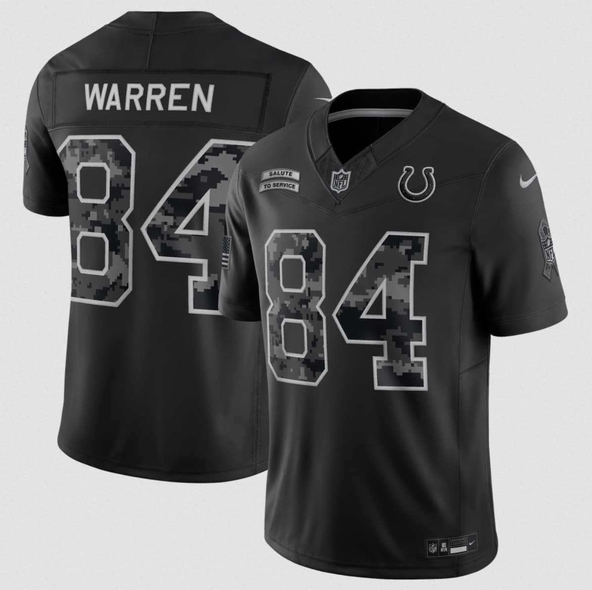 Mens Indianapolis Colts #84 Tyler Warren Black 2026 F.U.S.E. Salute to Service Limited Stitched Jersey
