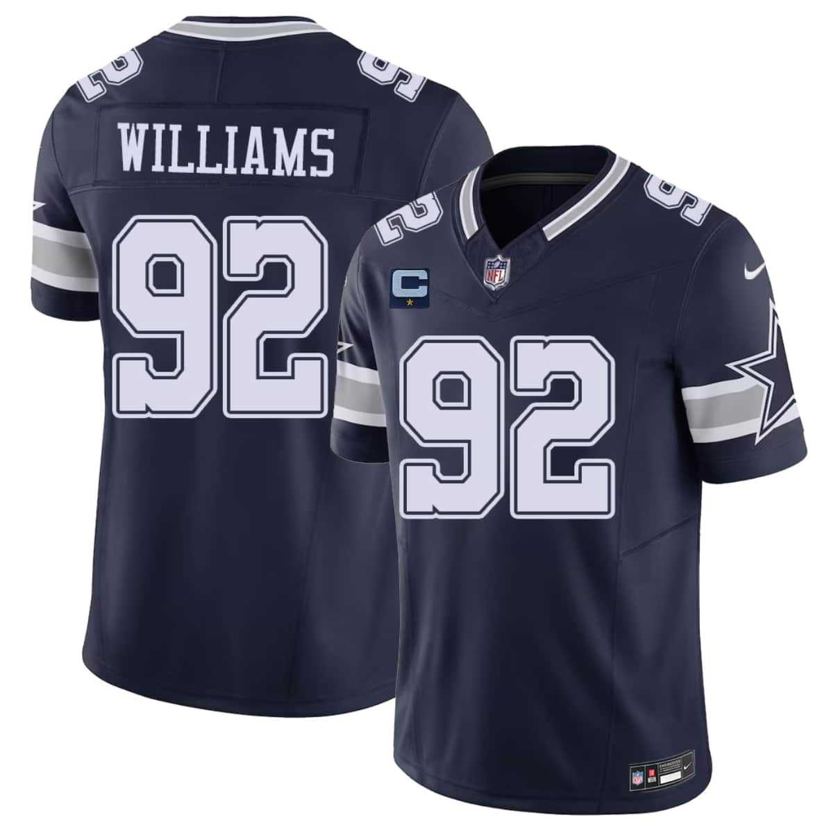 Mens Dallas Cowboys #92 Quinnen Williams Navy 2026 With 1-Star C Patch F.U.S.E. Vapor Untouchable Limited Stitched Jersey