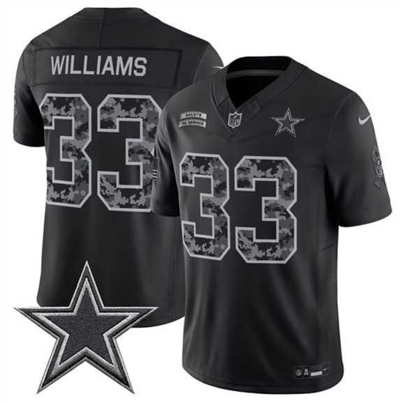 Mens Dallas Cowboys #33 Javonte Williams Black 2026 F.U.S.E. Salute to Service Limited Stitched Jersey