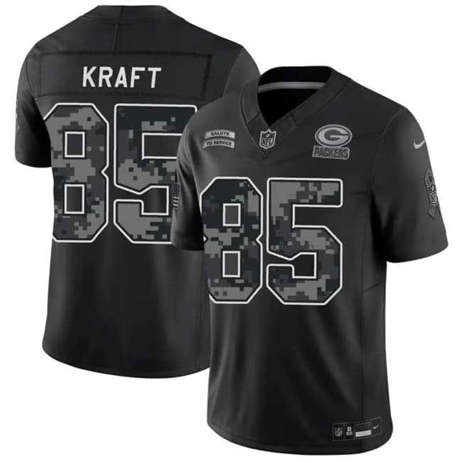 Mens Green Bay Packers #85 Tucker Kraft Black 2026 F.U.S.E. Salute to Service Limited Stitched Jersey