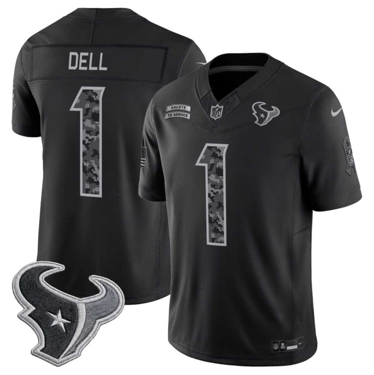 Mens Houston Texans #1 Tank Dell Black F.U.S.E. 2026 Salute to Service Limited Stitched Jersey