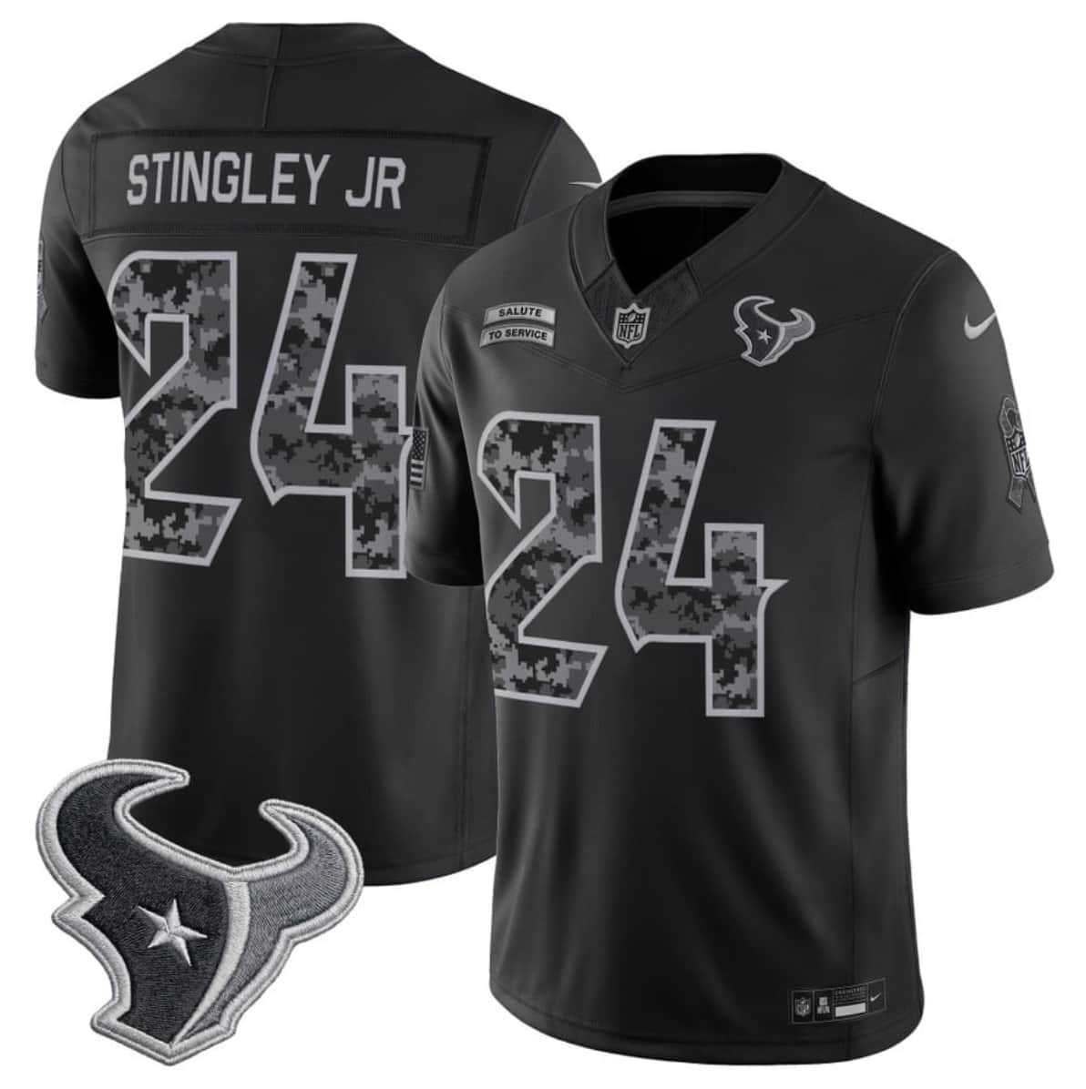 Mens Houston Texans #24 Derek Stingley Jr. Black F.U.S.E. 2026 Salute to Service Limited Stitched Jersey