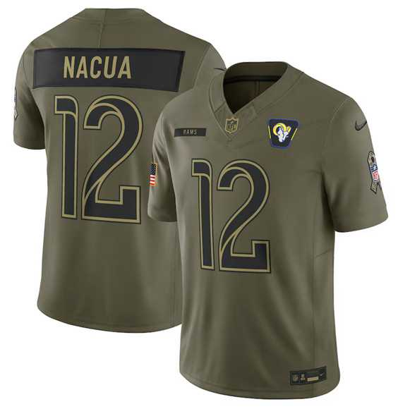 Mens Los Angeles Rams #12 Puka Nacua Olive 2025 Salute to Service Limited Stitched Jersey Dyin