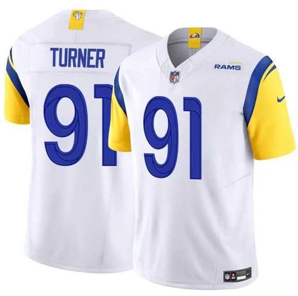 Mens Los Angeles Rams #91 Kobie Turner White 2025 F.U.S.E. Vapor Untouchable Stitched Jersey Dzhi