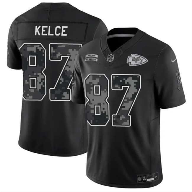 Mens Kansas City Chiefs #87 Travis Kelce Black 2026 F.U.S.E. Salute to Service Limited Stitched Jersey