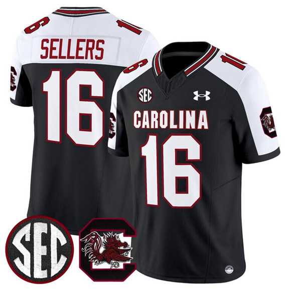 Mens South Carolina Fighting Gamecocks #16 LaNorris Sellers Black White 2025 F.U.S.E. Stitched Jersey Dzhi