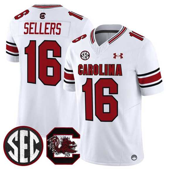 Mens South Carolina Fighting Gamecocks #16 LaNorris Sellers White 2025 F.U.S.E. Stitched Jersey Dzhi
