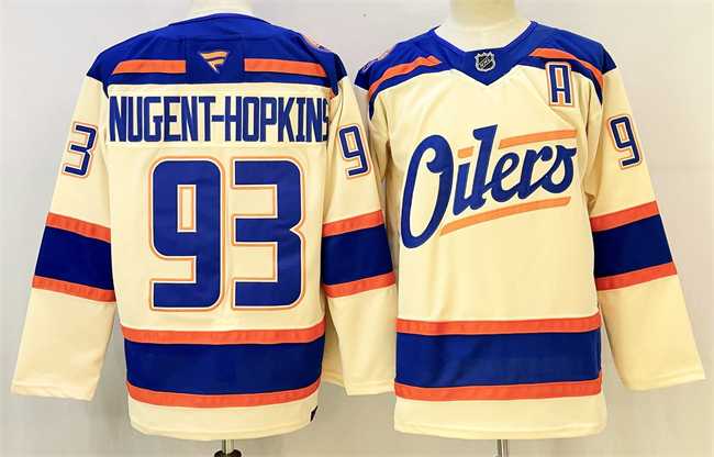 Mens Edmonton Oilers #93 Ryan Nugent-Hopkins Light Beige 2025 Alternate With A Patch Stitched Hockey Jersey
