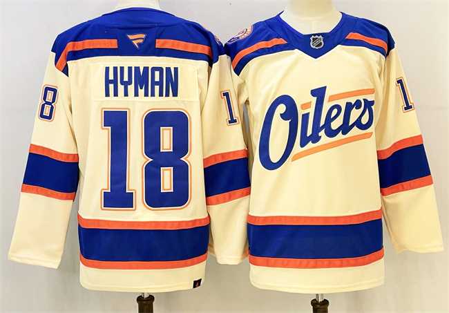 Mens Edmonton Oilers #18 Zach Hyman Light Beige 2025 Alternate Stitched Hockey Jersey