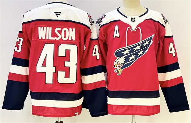 Mens Washington Capitals #43 Tom Wilson Red With A Patch Stitched Hockey Jersey
