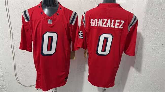 Mens New England Patriots #0 Christian Gonzalez Red F.U.S.E. Vapor Limited Football Stitched Jersey