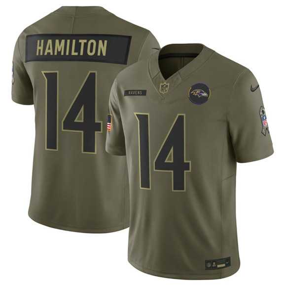 Mens Baltimore Ravens #14 Kyle Hamilton Olive 2025 F.U.S.E. Salute to Service Limited Stitched Jersey Dyin