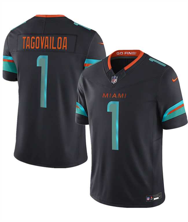 Mens Miami Dolphins #1 Tua Tagovailoa Black 2025 F.U.S.E. Rivalries Vapor Limited Stitched Jersey Dzhi