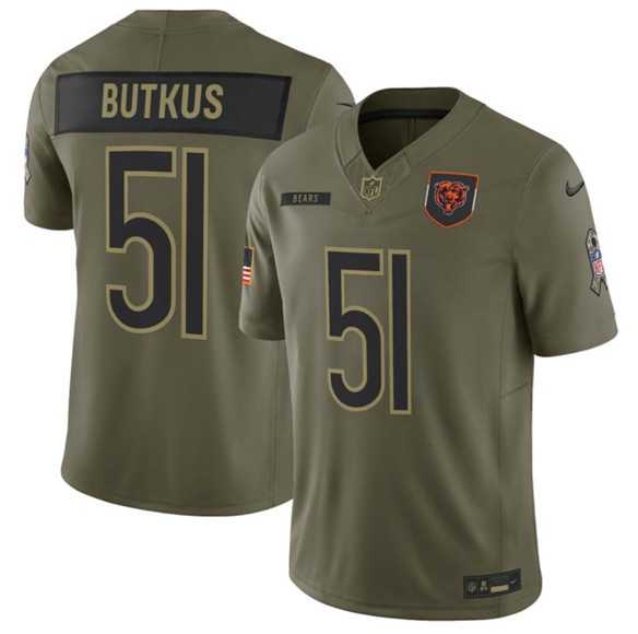 Mens Chicago Bears #51 Dick Butkus Olive 2025 Salute to Service Limited Stitched Jersey Dyin