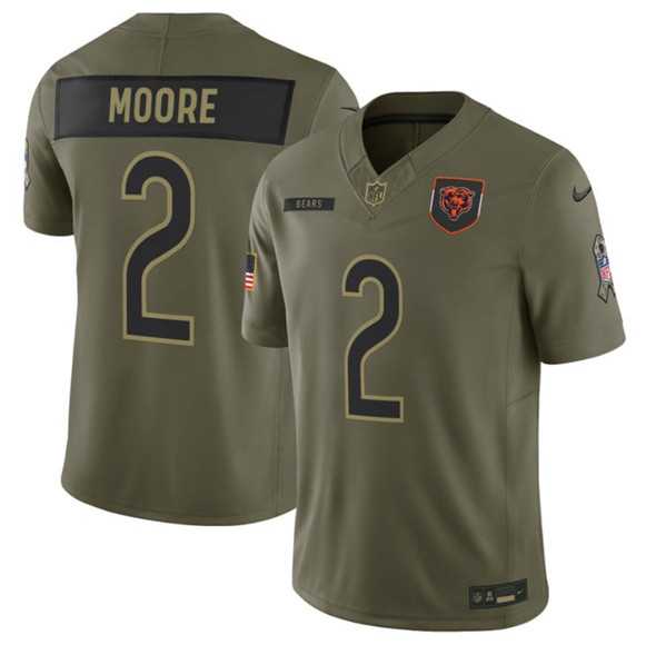 Mens Chicago Bears #2 D.J. Moore Olive 2025 Salute to Service Limited Stitched Jersey Dyin