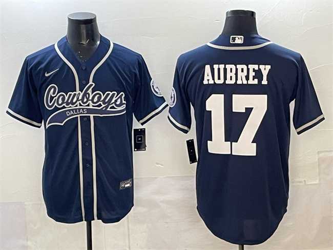 Mens Dallas Cowboys #17 Brandon Aubrey Navy Cool Base Stitched Baseball Jersey