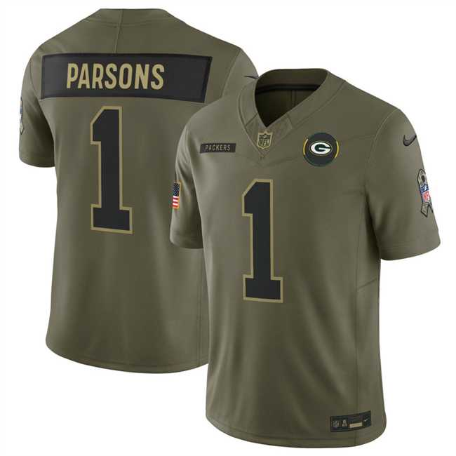 Mens Green Bay Packers #1 Micah Parsons Olive 2025 F.U.S.E. Salute to Service Limited Stitched Jersey Dyin