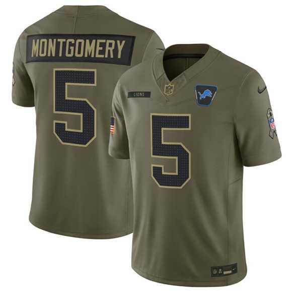 Mens Detroit Lions #5 David Montgomery Olive 2025 F.U.S.E. Salute to Service Limited Stitched Jersey Dyin